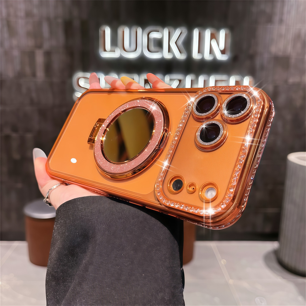 วงเล็บกระจกประกายเพชรเคสโทรศัพท์สําหรับiPhone 17 16 13 14 15 Pro Max Air 15 16 Plusเลนส์ป้องกันกล้องกันกระแทกTPUเคสนิ่มเคสป้องกันโทรศัพท์