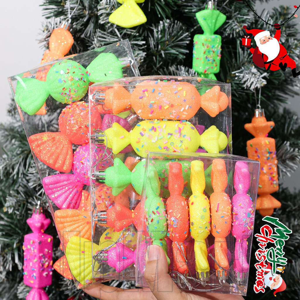 เครื่องประดับคริสต์มาสมาการองพลาสติก 15 ชิ้น | จี้ต้นไม้สไตล์ลูกอมสําหรับตกแต่งวันหยุดงานเลี้ยงวันเกิด&ตกแต่งห้องเด็ก | ชุดหลายสี