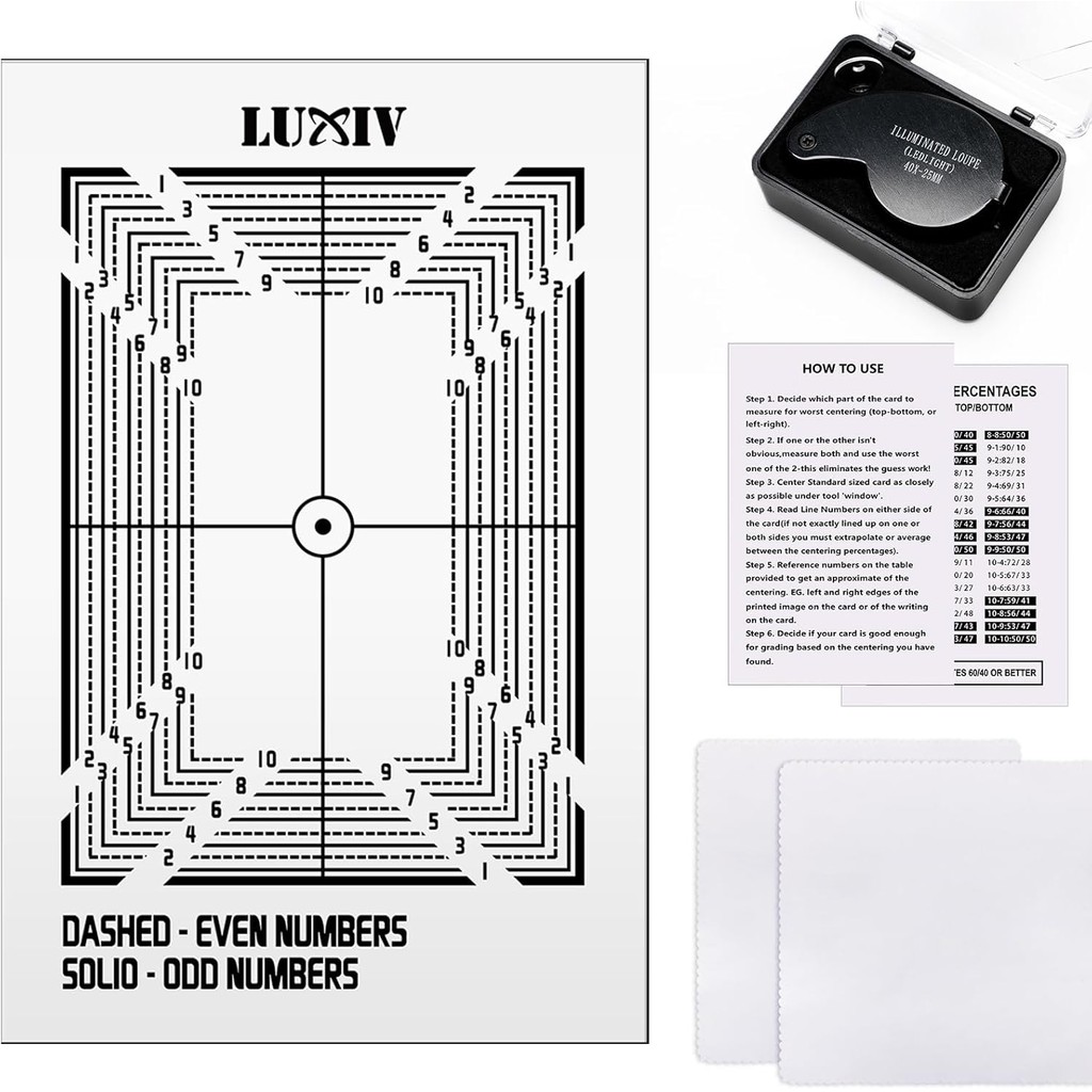 Luxiv Card Grading Centering Tool Kit, Card Center Tool พร้อมขยาย 30X, 2 ชิ้นผ้าสะอาด, Centering Gui
