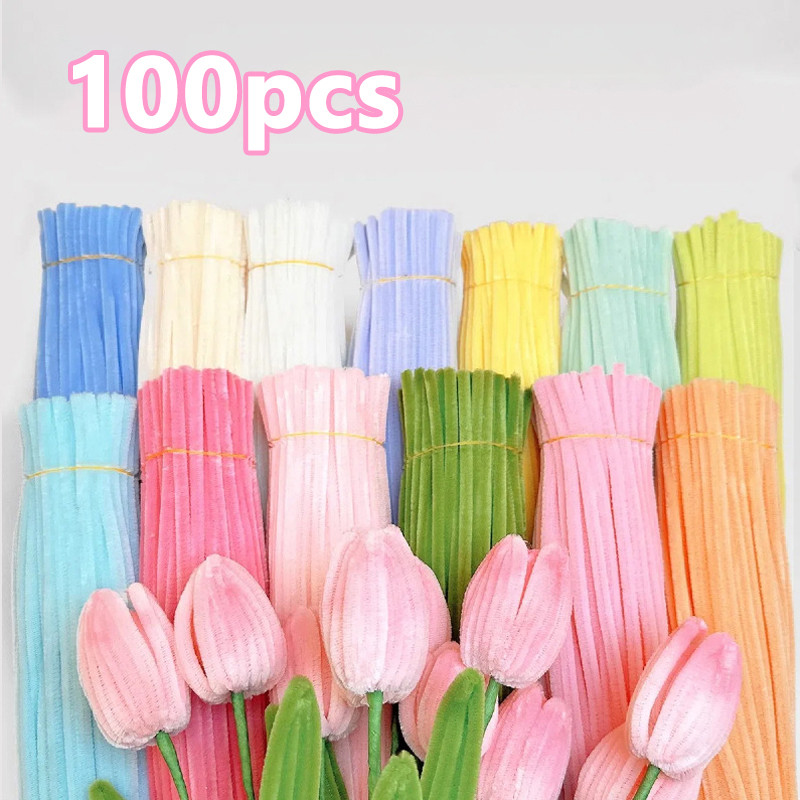 ไล่ระดับสี DIY 100Pcs ขนฟู ด้ายกำมะหยี่บิด ก้าน Chenille งานฝีมือDIYเพื่อการศึกษา สำหรับเด็ก