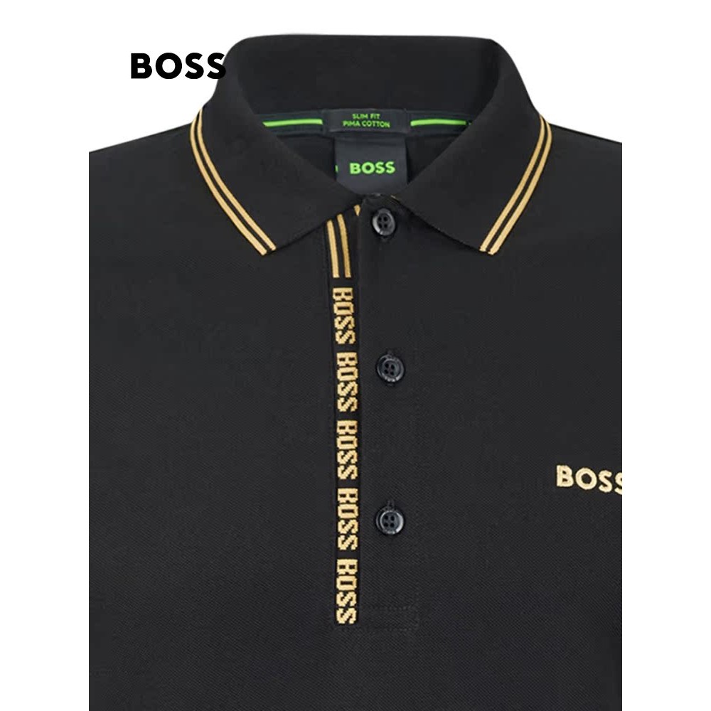 HUGO BOSS เสื้อโปโลแขนยาว มีลวดลายโลโก้