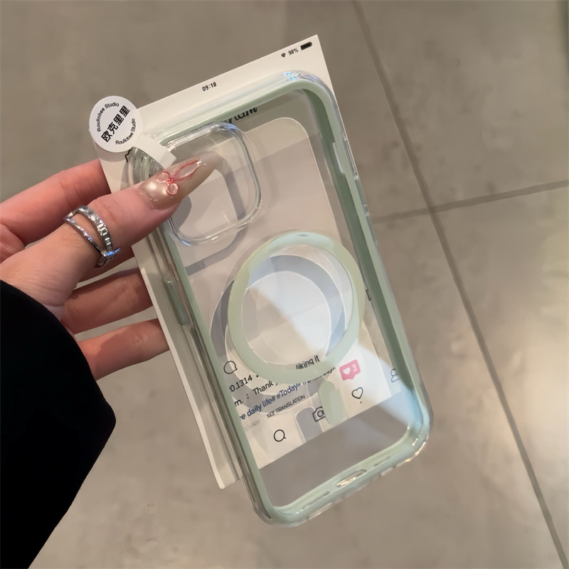 สไตล์มินิมอลหนากันกระแทกสองในหนึ่งเดียวแม่เหล็กกรณีโปร่งใสเหมาะสําหรับiPhone16/15Promaxใหม่Apple 13p