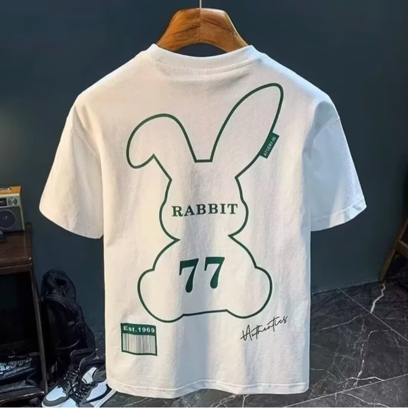 2025 NEW 2025 Short Sleeve T-Shirt for Men Summer Thin Trendy Brand Design Cartoon Rabbit Print Simp