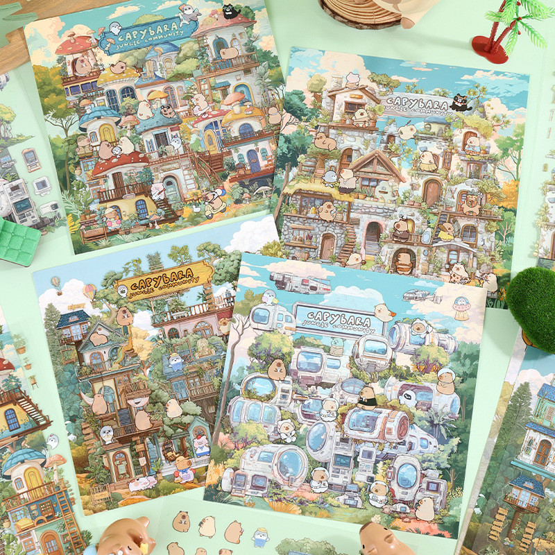Idako [Square Island Kapibara Community Series] สติ๊กเกอร์ภูมิทัศน์ขนาดใหญ่ 3d การ์ตูนน่ารักสร้างสรรค์คู่มือ diy ตกแต่งฉากสติกเกอร์ SS488