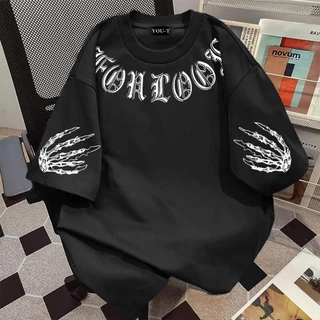 Top.basic🔥เสื้อยืดOversize ผ้าCOTTONลาย "Skeleton hand" เนื้อผ้าเกรดพรีเมียม คอกลม เสื้อวินเทจ ใส่สบาย【COD】