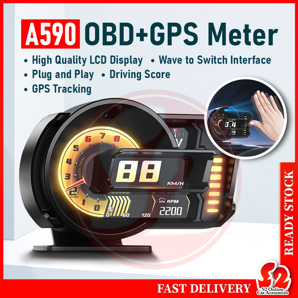 A590 OBD METER OBD2 Speedometer GPS ALARM จอแสดงผลรถ HUD Full Lcd HONDA TOYOTA MYVI ALZA AXIA BEZZA 