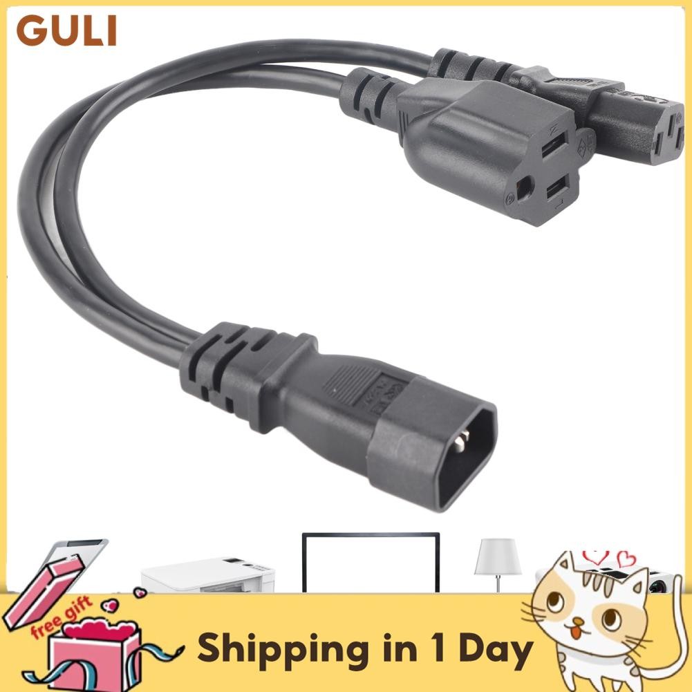 Guli IEC 320 C14 Male ถึง C13 Power Cord Nema 5 15R Female Y Splitter Extension 1 in 2 out 10a 250V 