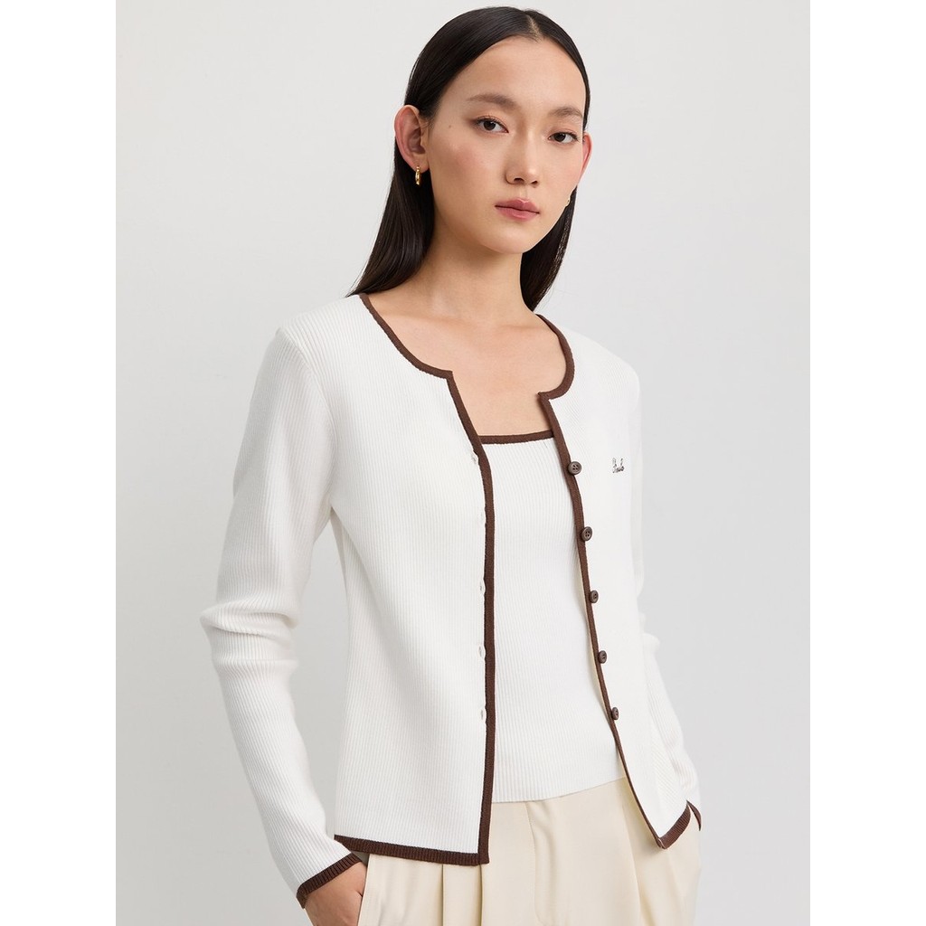 [Pomelo] เสื้อเลเยอร์เสื้อคาร์ดิแกนแต่งขอบ / Faux Layer Knit Cardigan