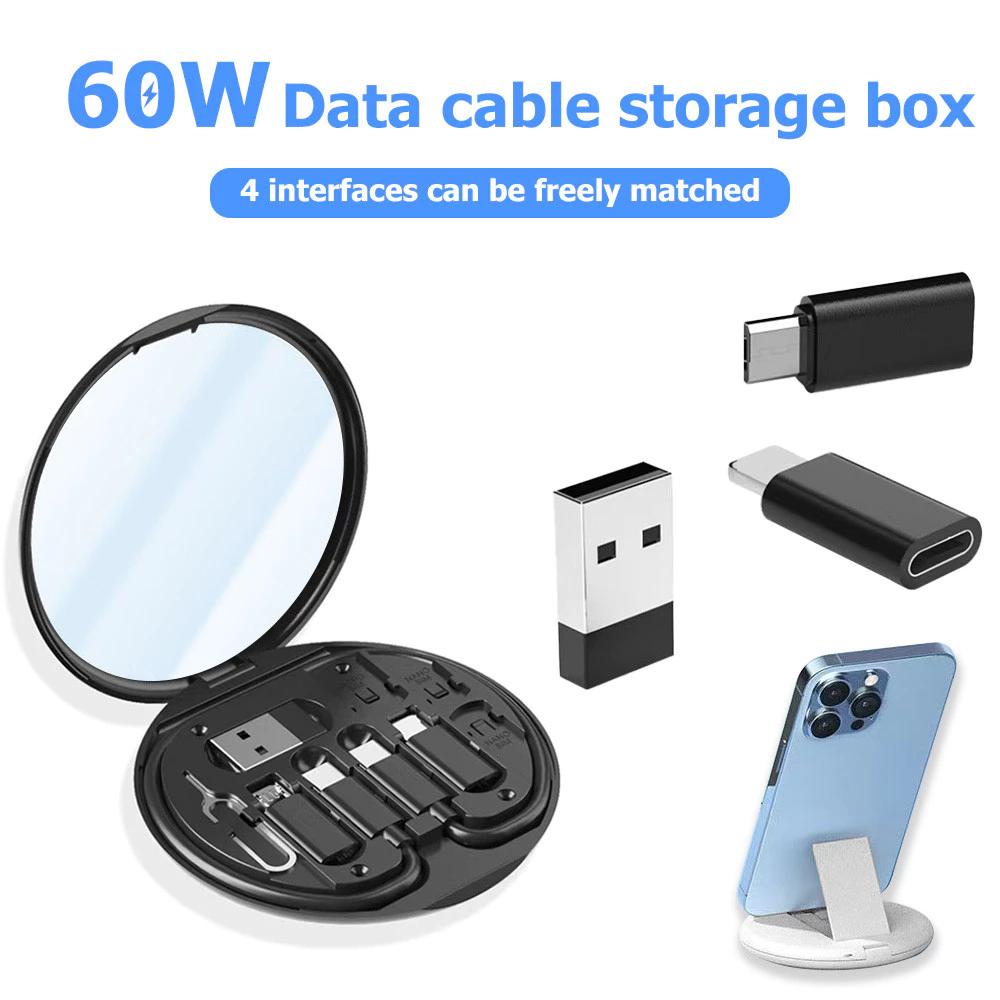 6 in 1 สายเคเบิลข้อมูลมัลติฟังก์ชั่นสําหรับ USB-AB-C 60WPD Fast Charge ที่วางโทรศัพท์มือถือสายชาร์จ Travel Pack
