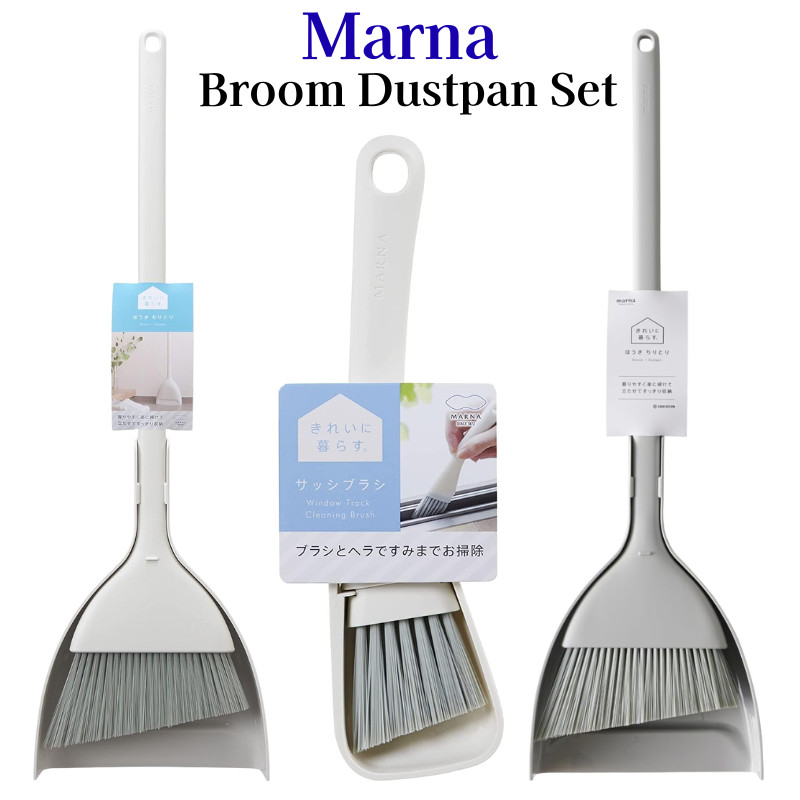 Marna Home Cleaning Set: Broom and Dustpan with Stand & Brush for Windows and Corners