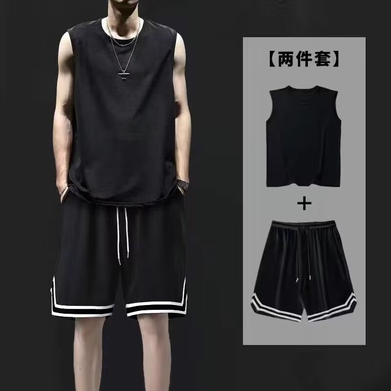 Summer Basketball Vest Shorts Sports Suit Men's Fitness Running Sleeveless Waistcoat Shorts Casual T