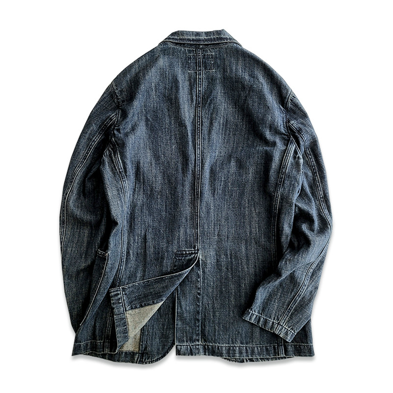 Silibu American Retro ผ้าฝ้ายลินิน Denim เสื้อสูทลําลอง Ami สีกากีล้าง Distressed สินค้าใหม่ Non-rrl