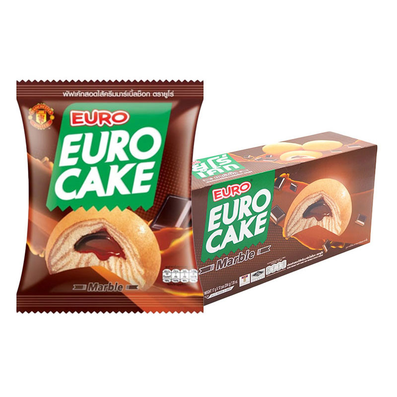 ยูโร่ มาร์เบิ้ลเค้กไส้ครีมช็อกโกแลต 17 ก. 12 ชิ้น (EURO Chocolate Marble Cake 17 g 12 pcs)