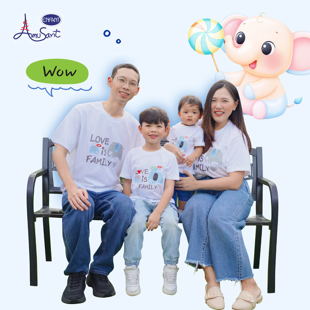 AMUSANT  เสื้อเซ็ตคู่แฟมิลี่ ช้างน้อยฟ้าเทา พ่อ-ลูก รุ่นEK9J22-EH2N31