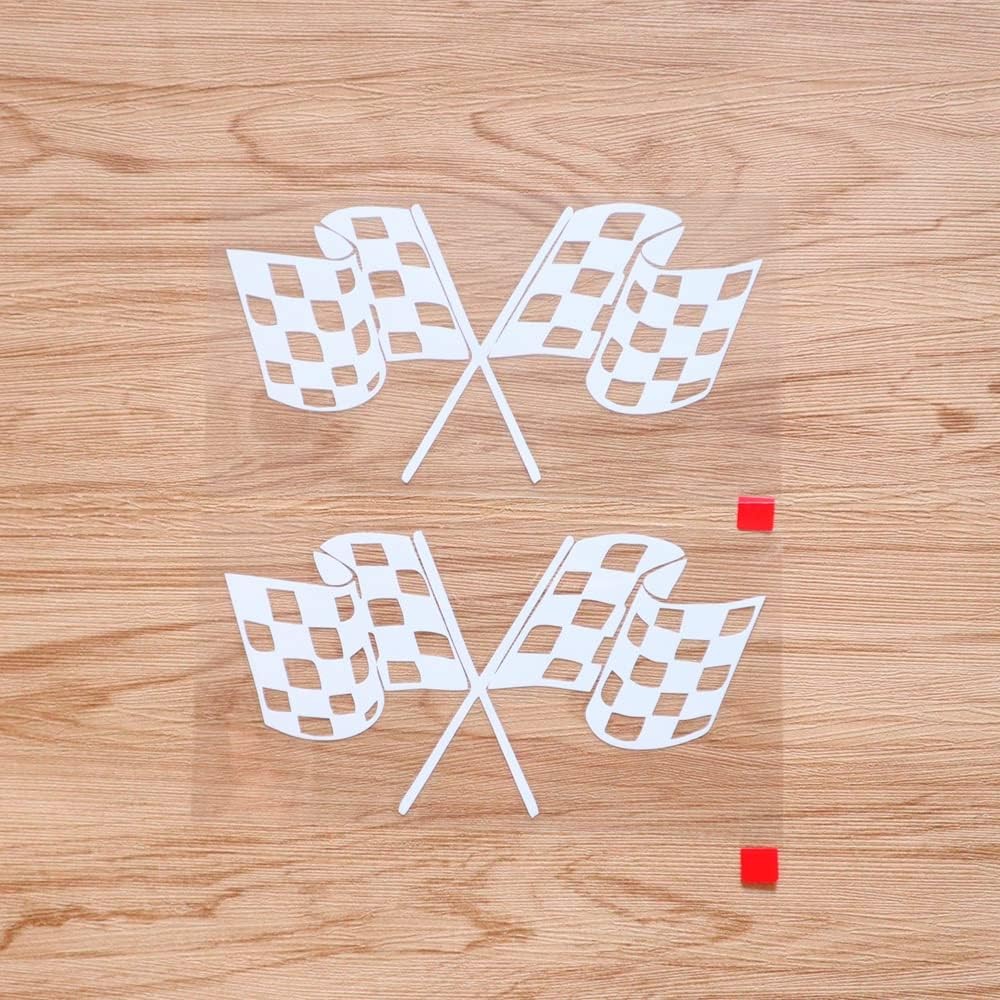 2X สีขาว 6 '' Checkered Flags Crossed สติกเกอร์รูปลอกรถไวนิล die-Cut ไม่มีพื้นหลัง