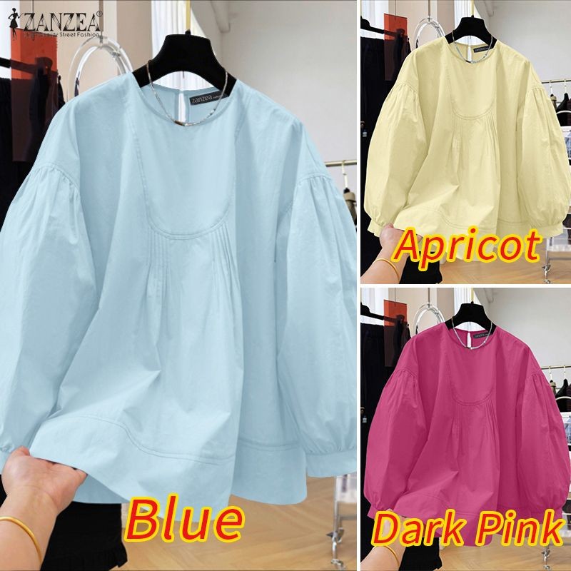 ZANZEA สำหรับผู้หญิง เสื้อเชิ้ตลายเกาหลีแขนยาว สีทึบ การเย็บอย่างประณีต — صورة 3