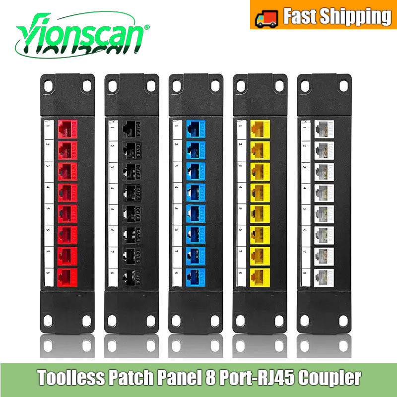 Vionscan Patch แผง 8 พอร์ต Cat6 Cat6a Cat7 พร้อมปุ่มอินไลน์ 10G, RJ45 Coupler Patch แผง