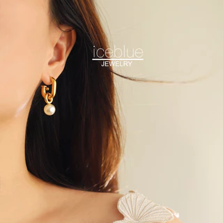 iceblue-ต่างหูห่วงลูกมุกรูปหยดน้ำ ถอดแยกใส่ได้สองแบบ ดีไซน์ไม่สมมาตร สง่างาม ไม่ก่อภูมิแพ้ กันน้ำ กันเหงื่อ ไม่ซีดสี สำหรับสุภาพสตรี E117