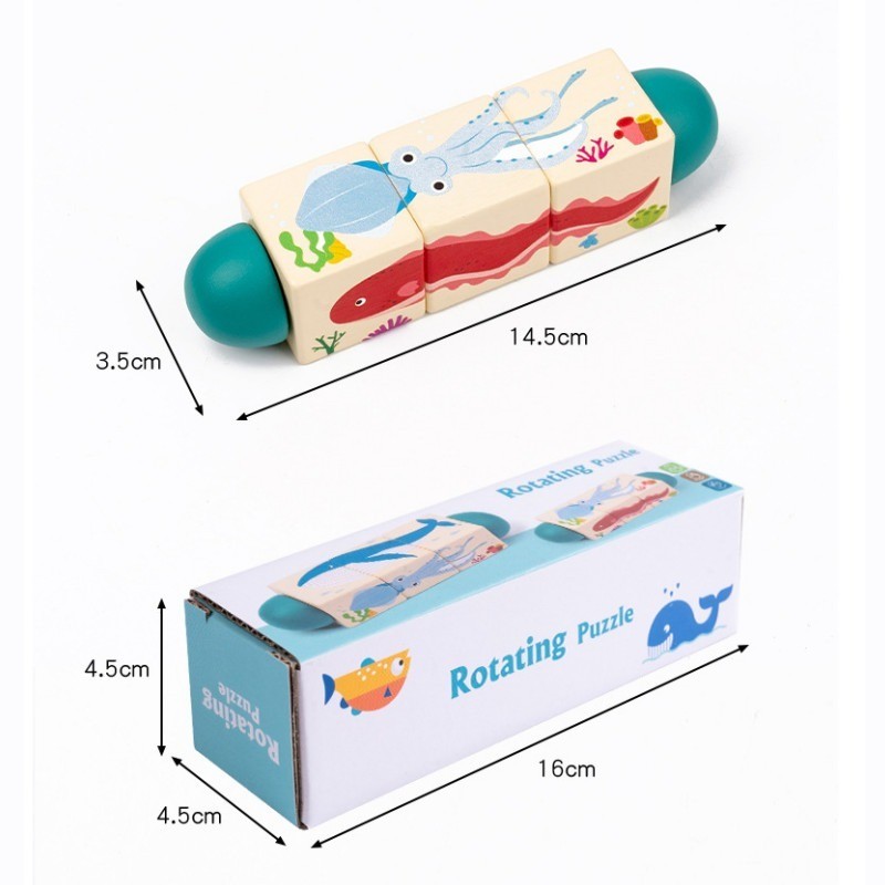 ของเล่นปริศนาไม้หมุนได้ 360° เรียนรู้สัตว์และสีสัน จิ๊กซอว์สัตว์ 3D ของเล่นมอนเตสซอรี่สำหรับเด็ก ราคา ถูกที่สุด ดีลบีเคเค แกลเลอรีภาพที่ 2