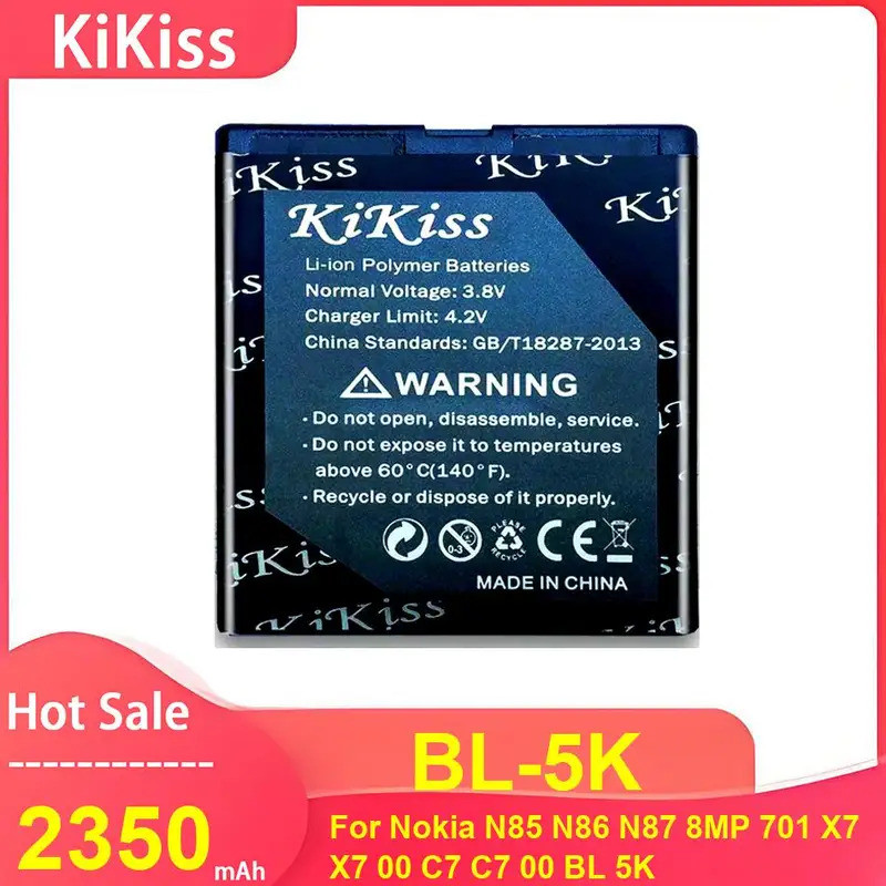 KiKiss แบตเตอรี่โทรศัพท์มือถือสําหรับ Nokia X7 X700 C7 C700 N85 N86 N87 8MP 701 ,BL-5K 2350mAh แบตเต