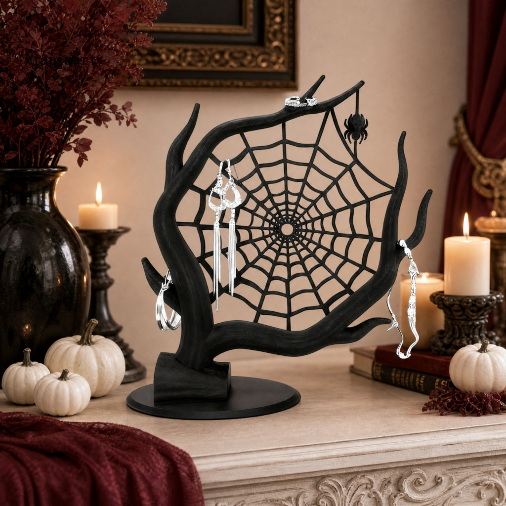 {xiapimart} ยืนแสดงเครื่องประดับสไตล์มืด Spider Web ผู้ถือเครื่องประดับ 3d พิมพ์ Spider Web Organize