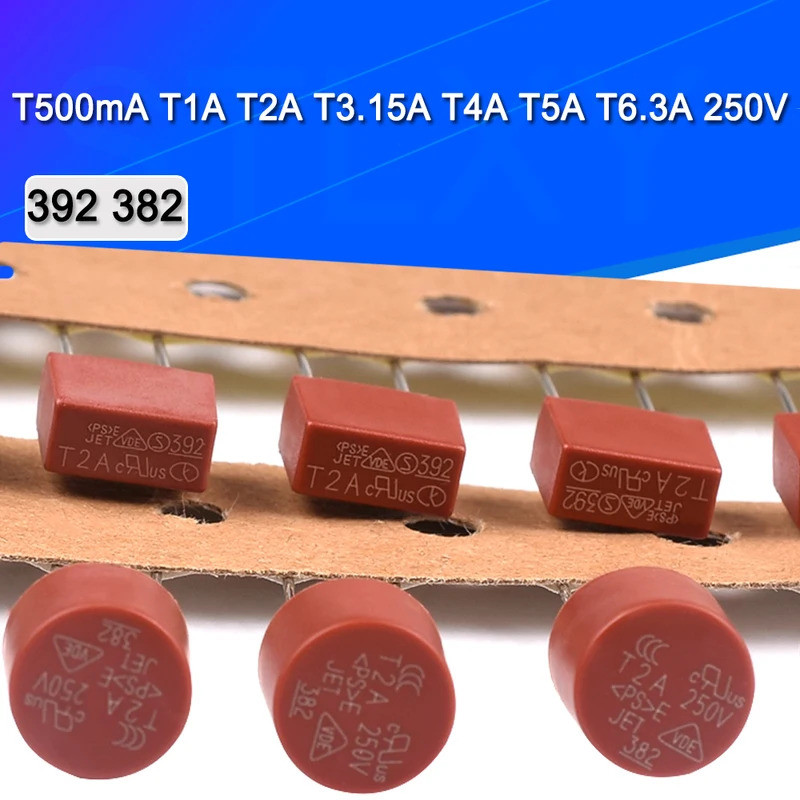 10 ชิ้น/ล็อตสแควร์รอบฟิวส์ T500mA T1A T2A T3.15A T4A T5A T6.3A 250V 392 382 พลาสติกฟิวส์ช้า T2A LCD 