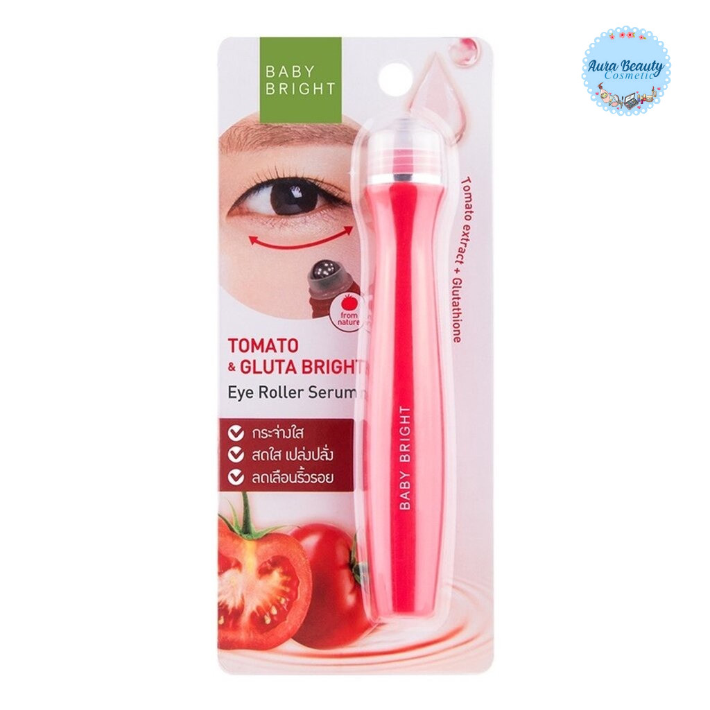 (1 ชิ้น) Baby Bright Tomato & Gluta Bright Eye Roller Serum 15ml เซรั่มบำรุงรอบดวงตา มะเขือเทศ กลูต้า หัวลูกกลิ้ง