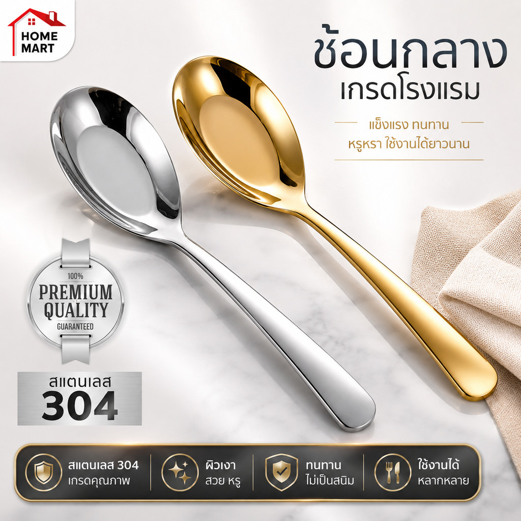 🏠 ช้อนกลาง | ช้อนกลาง สแตนเลส คุณภาพสูง ช้อนส้อม มาตรฐานโรงแรม สำหรับโต๊ะอาหาร ยาว 16.5 cm cutlery spo