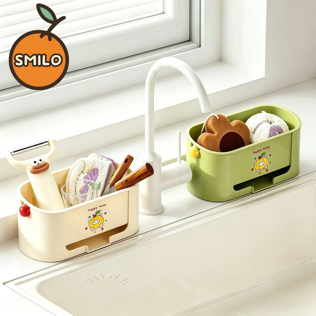 SMILO ที่วางฟองน้ำล้างจาน ชั้นวางอ่างล้างจาน แบบตั้งโต๊ะ ระบายน้ำได้ดี อุปกรณ์จัดระเบียบครัว