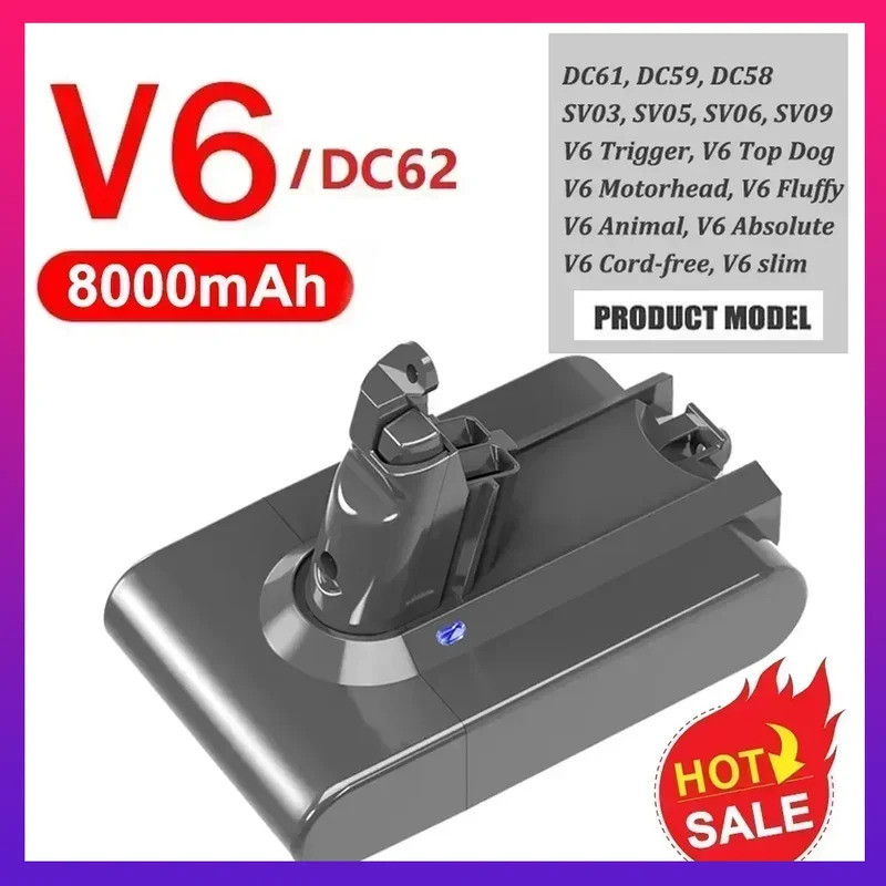 Original 8000mAh สําหรับ Dyson V6 V7 V8 V10 V11 Series SV07 SV09 SV10 SV11 SV12 SV14 SV15 DC62 18650