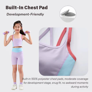 Girls Teen Sport Tank ในตัว Pad Cross Back Square Neck Modets Active Gym ฤดูร้อน