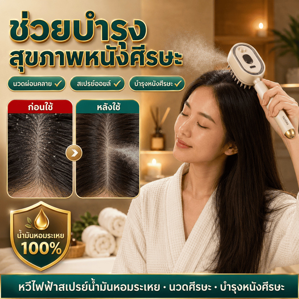 【ช่วยลดความเหนื่อยล้าของหนังศีรษะ】หวีไฟฟ้า/นวดหนังศีรษะ/น้ำมันหอมระเหย/หวีสเปรย์น้ำมัน/หวีเพื่อสุขภาพ