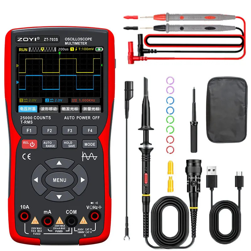 ZOYI ZT703S Dual Channel Oscilloscope มัลติมิเตอร์สัญญาณเครื่องกําเนิดไฟฟ้า 50MHz รุ่นล่าสุดเครื่องม