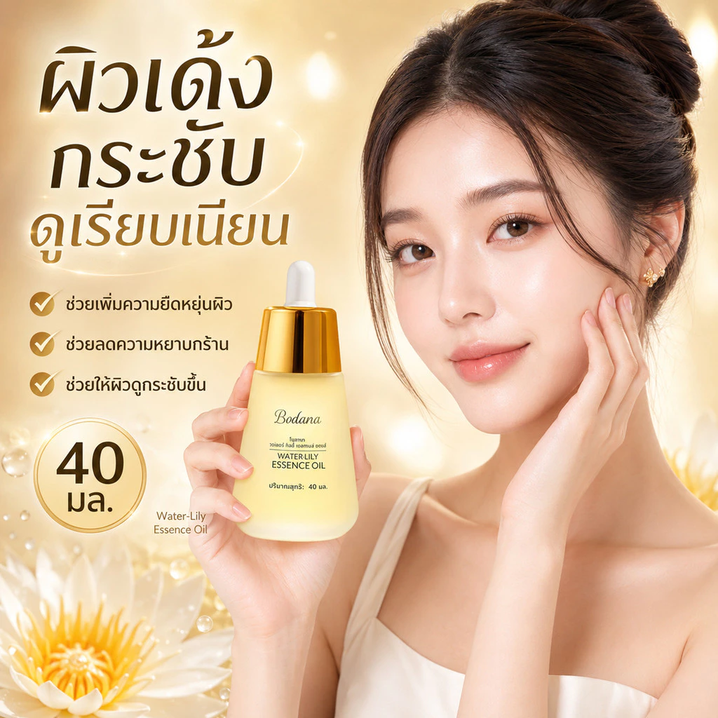 BODANA วอเตอร์ ลิลลี่ เอสเซนส์ ออยล์ สกินแคร์ ผิว ใบหน้า ความชุ่มชื้น ออยล์บำรุงผิวหน้าจากดอกบัวขาว thumbnail 3