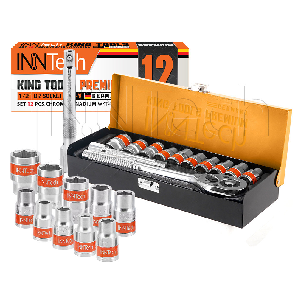 InnTech King Tools ชุดเครื่องมือ ประแจ ชุดบล็อก (เบอร์ 8-22 mm) 12 ชิ้น ขนาด 1/2 นิ้ว (4 หุน) รุ่น WKT-12PCS