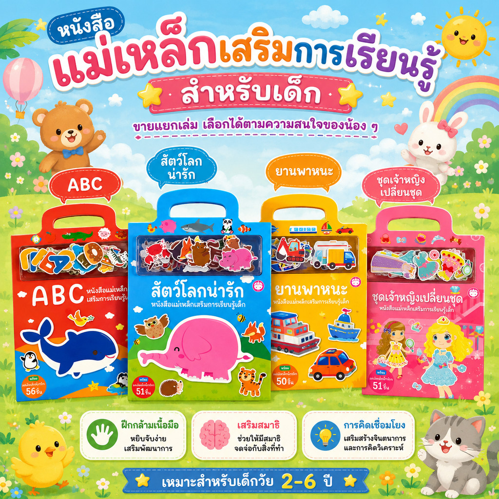 หนังสือแม่เหล็กเสริมการเรียนรู้เด็ก -- เจ้าหญิงเปลี่ยนชุด//สัตว์โลกน่ารัก//ยานพาหนะ