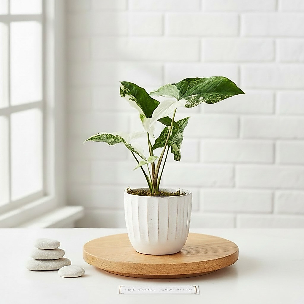 เงินไหลมาด่างขาว ฟอร์มสวย (Syngonium podophyllum) กระถาง 4 นิ้ว 2-3 ใบ