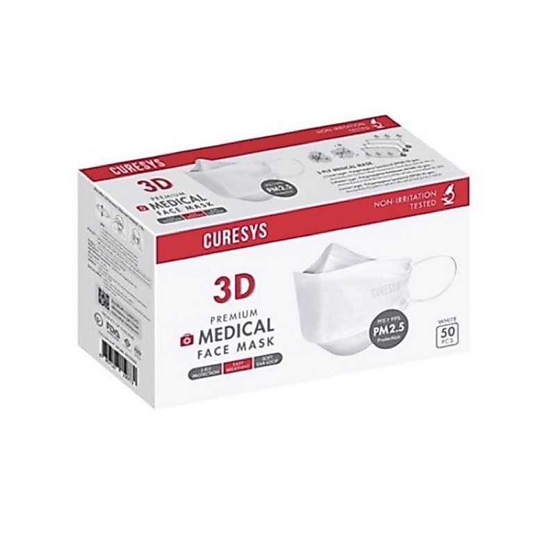 หน้ากากอนามัย​ Curesys 3D Premium Medical Face Mask (White/Black) 1 กล่อง บรรจุ 50 ชิ้น