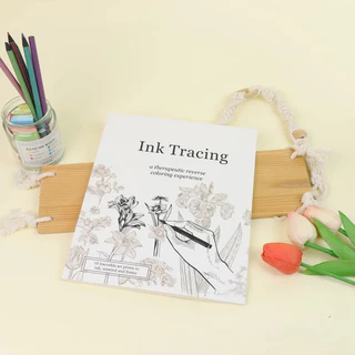 Ink Tracing: สมุดระบายสีย้อนกลับบําบัดสําหรับผู้ใหญ่ - 10 ศิลปะดอกไม้พิมพ์เพื่อร่องรอย, Ink & Frame หนังสือกิจกรรมผ่อนคลาย