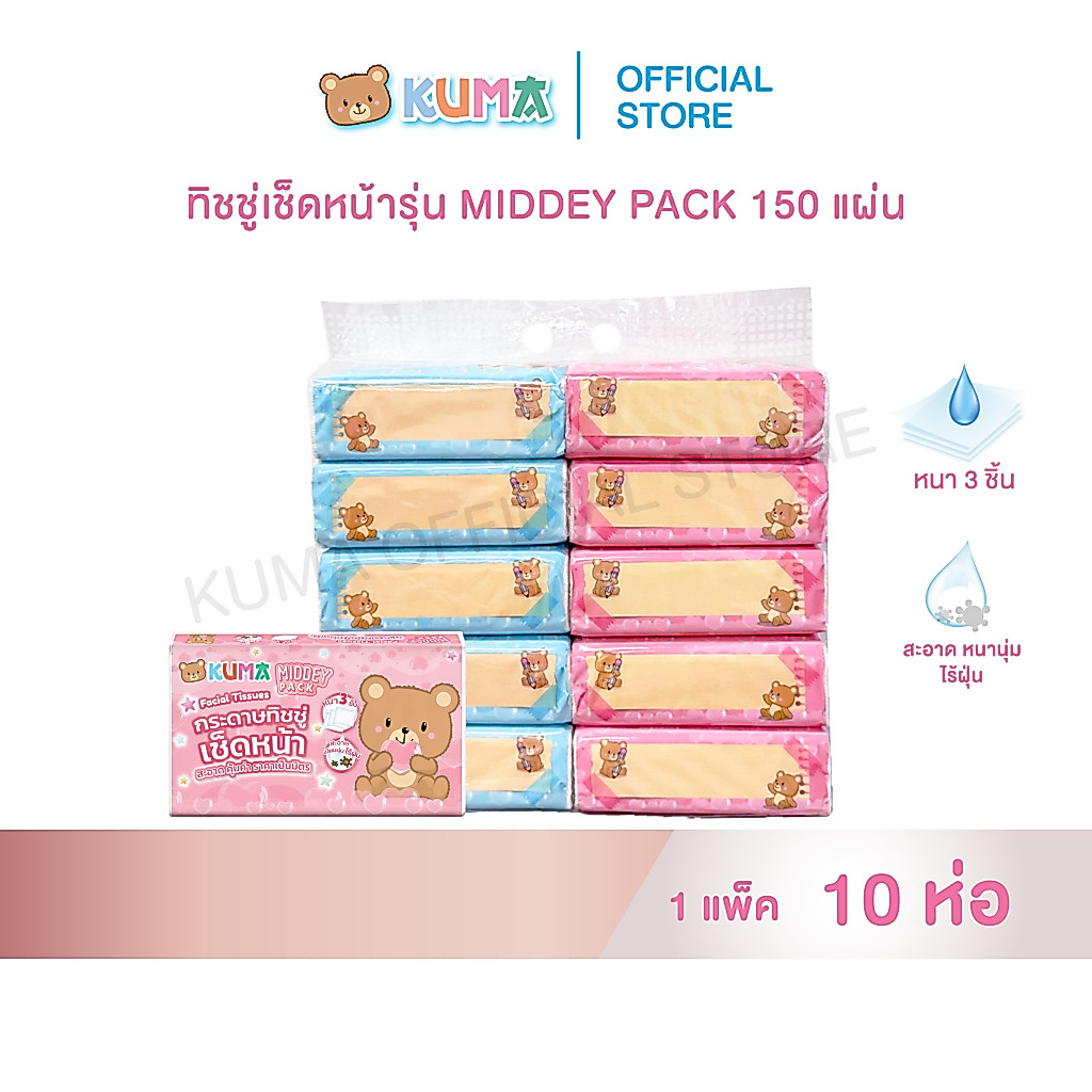 กระดาษทิชชู่เช็ดหน้า Middey 150 แผ่น แพ็ค