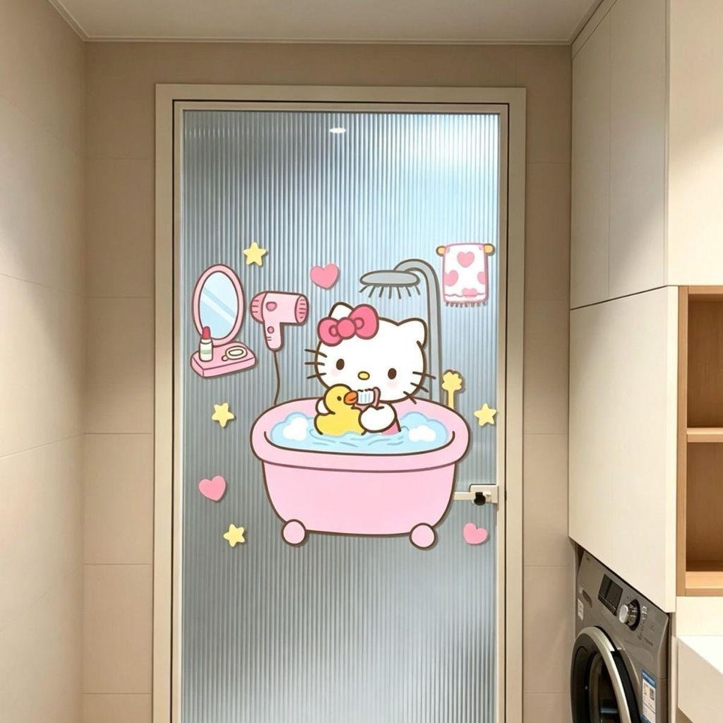 แมวสีชมพูห้องน้ําสติกเกอร์ประตูกระจก/การ์ตูนน่ารักห้องน้ําห้องน้ําสติกเกอร์ประตูบานเลื่อน-สติกเกอร์ป้องกันการชนกัน,วัสดุกันน้ําพีวีซี-ถอด