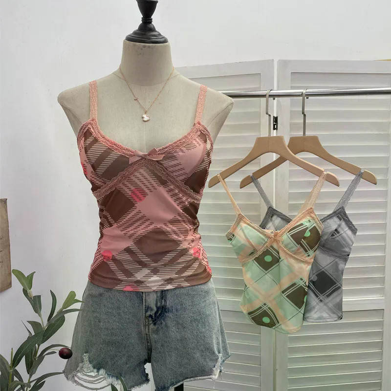 Camisole Tops สําหรับผู้หญิงเซ็กซี่ Tank Tops Cami Y2K Bralette ลูกไม้สปาเก็ตตี้เสื้อกล้าม Slim Goin