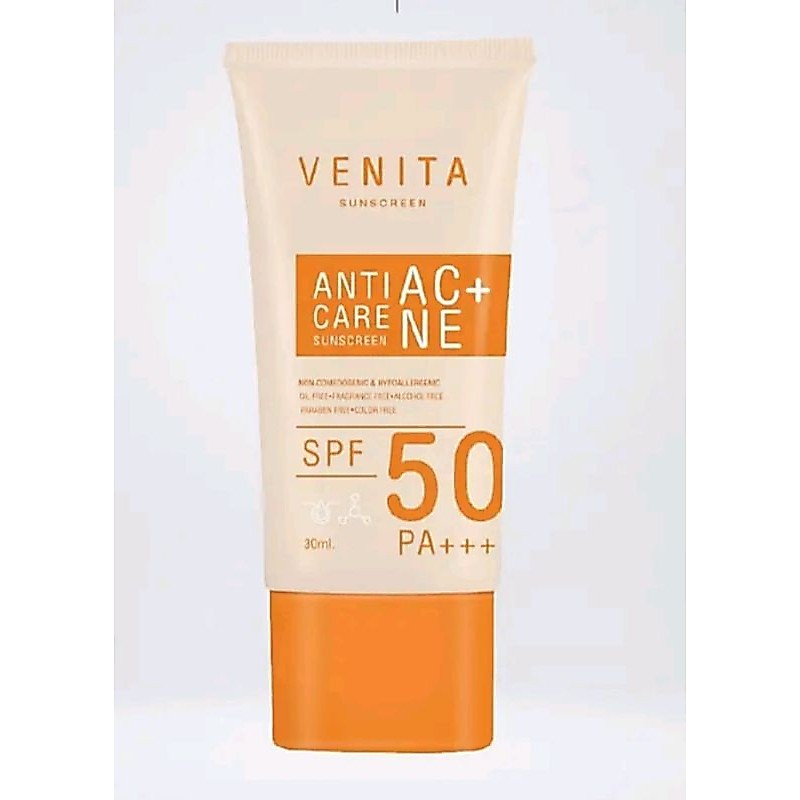 Venita Anti-Acne Care Sunscreen SPF50/PA+++ 30ml. ป้องกันรังสี UVA UVB, แสงแดด แสงไฟ แสงจากหน้าจอคอมมลภาวะฝุ่นควัน