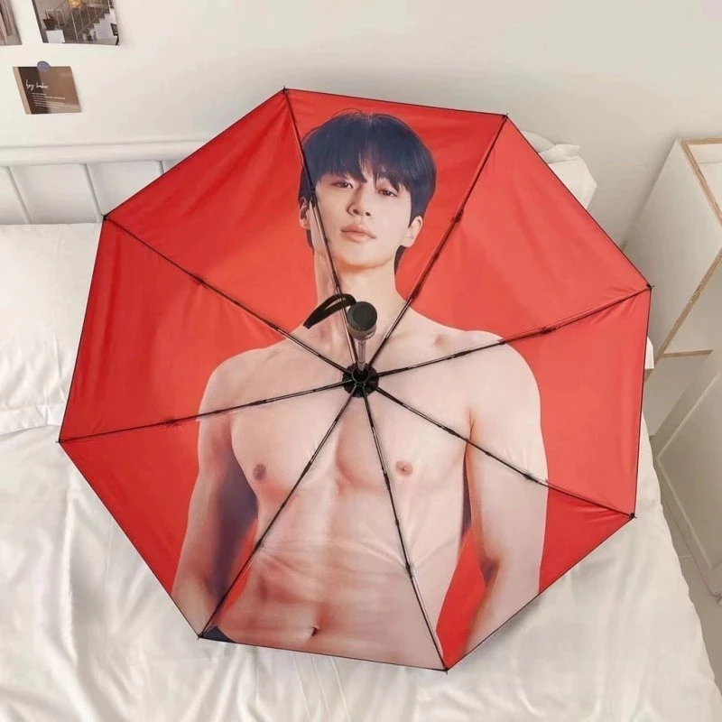 ร่มใหม่ Bae Young-seop Abs ร่มมือถือเคลือบสีดำป้องกัน UV ร่มกันแดด ใช้คู่ รองรับรอบตัวของขวัญ