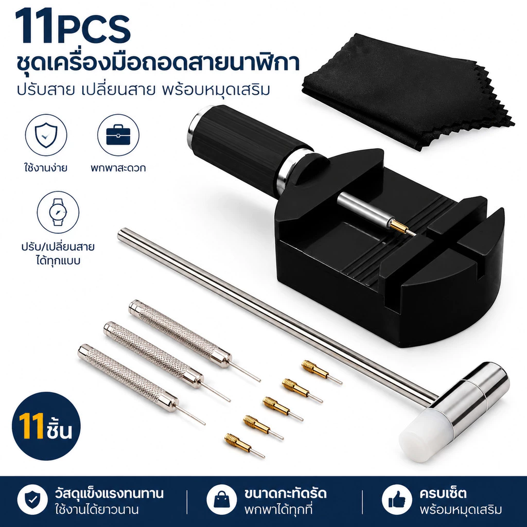 เครื่องมือปรับสายนาฬิกาแบบพกพา พร้อมหมุด 5 ชิ้น สําหรับถอดและปรับสายนาฬิกา ชุดซ่อมสายนาฬิกา