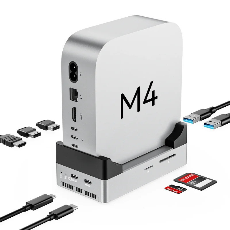 Acasis 8 in 1 Mac Mini Dock & SSD Enclosure 8TB M.2 NVME SSD Slot/4K 60HZ/2K 144HZ/TF SD/ สําหรับ Ma