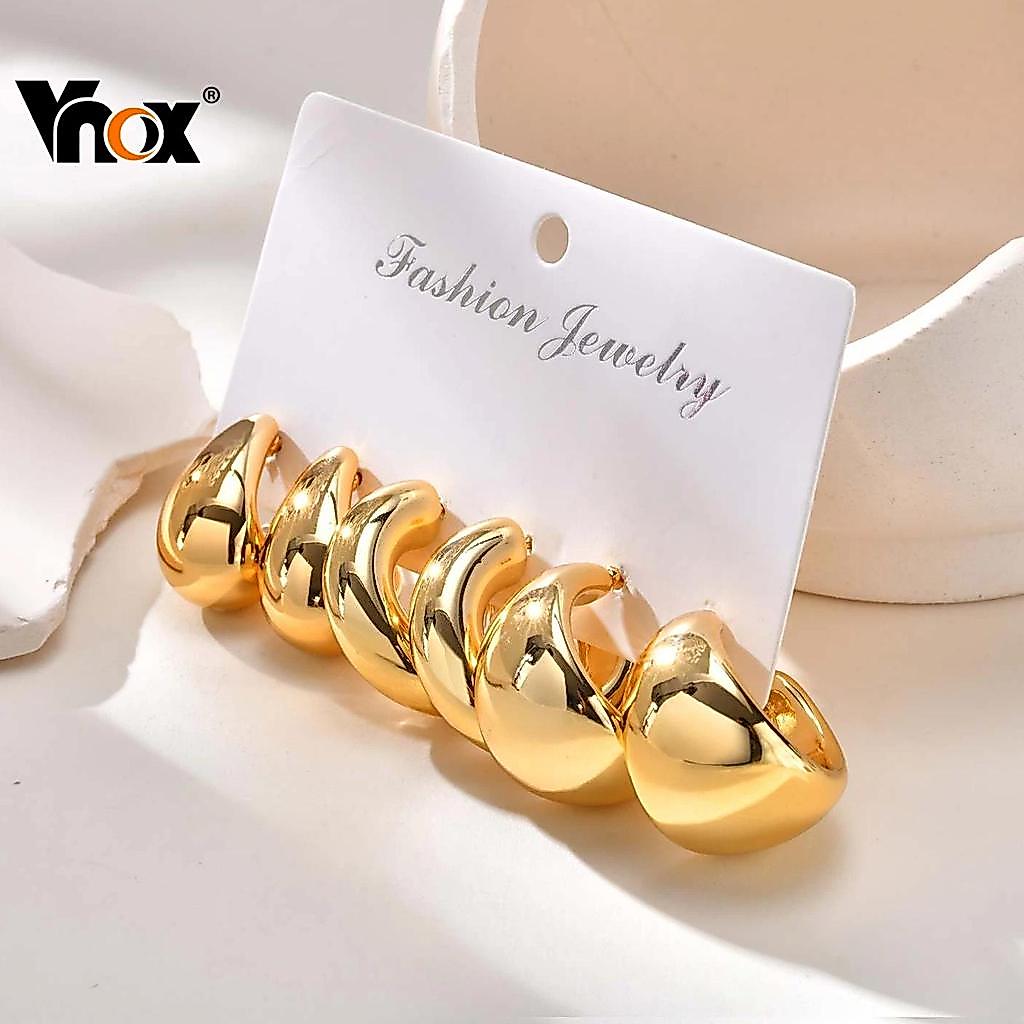Vnox 3Pcs Irregular Geometric Chunky Huggie Earrings Gold Minimalist Earrings for Women Girl Daily & Party