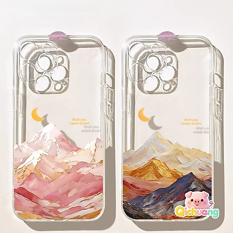 Art พิมพ์โปร่งใสสําหรับ Vivo X300 X200 Pro Mini FE X200S X100 Ultra X100S X90 Pro Plus X80 Lite X70 X60 X50 Pro Plus X30 X27 Pro X23 ฝาครอบ Mountain Moon คู่ปลอกกรณี