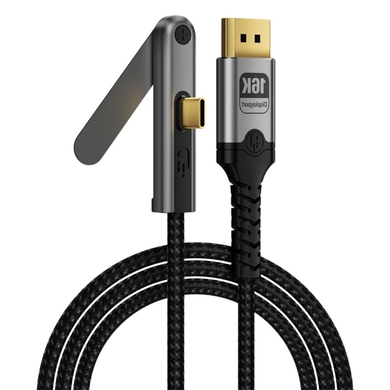 QUU USB C Display Cable to DisplayPort พร้อมขาตั้งแบบพับได้ DP2 1 80Gbps Braided 2M Cable for Monito