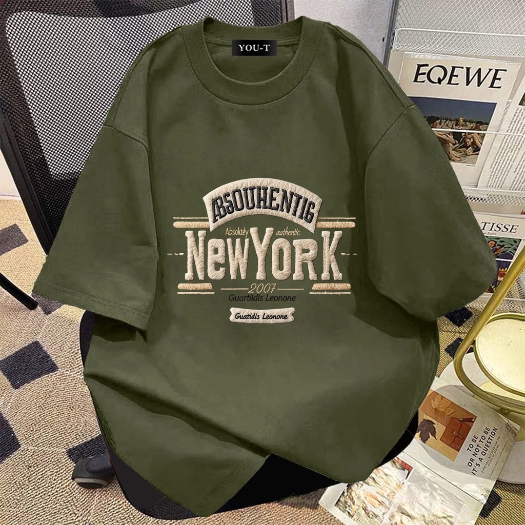 yout-trend พร้อมส่ง เสื้อยืด oversize unisex สไตล์เกาหลี ผ้าฝ้ายแท้ใส่สบาย ไม่แตกเมื่อซัก "new york"